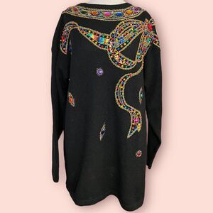 Vintage Cedars Sport Black Sweater Medium Embellished Gems Sequin Bead Embroider